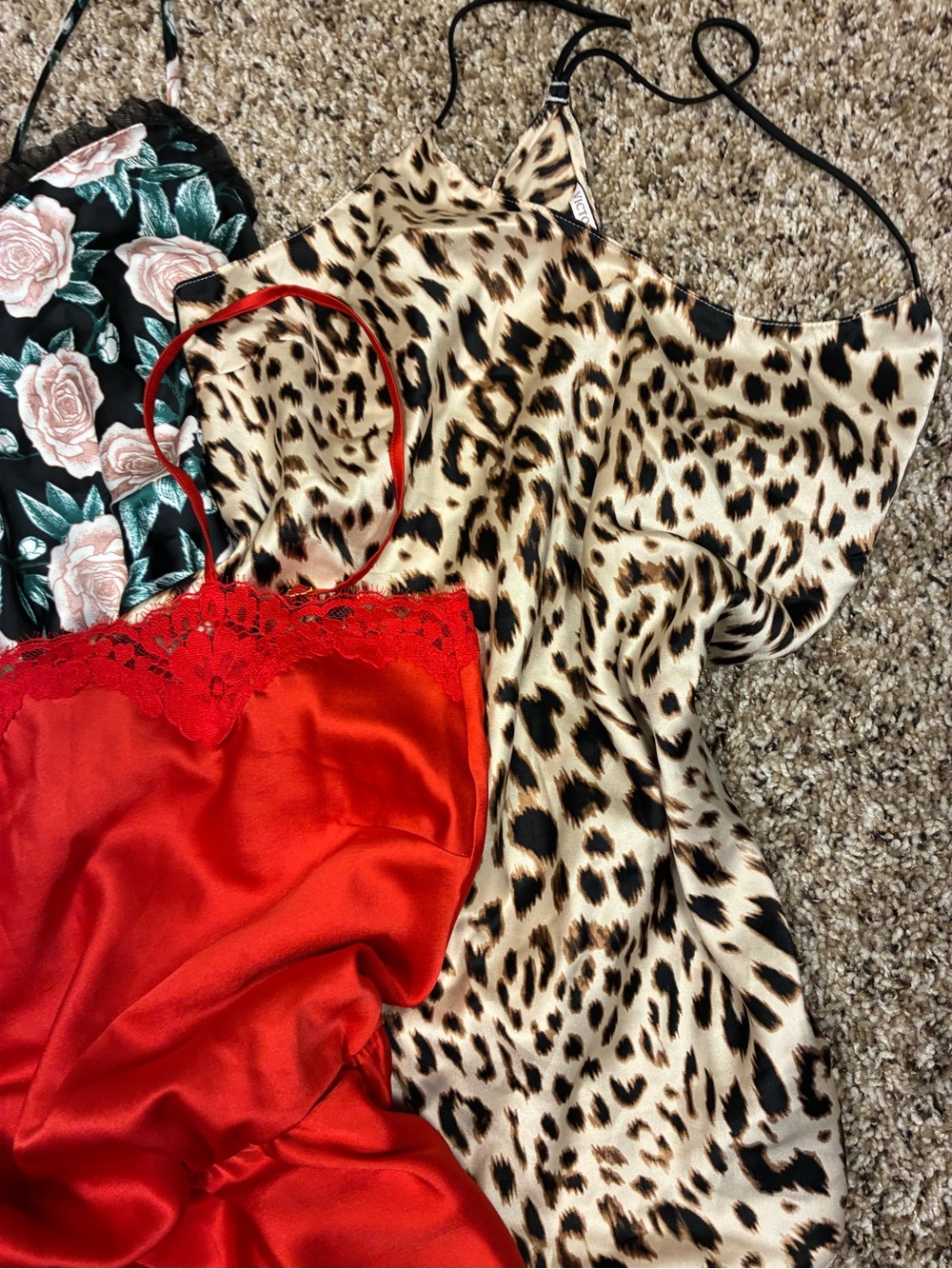 Victoria Secret 3 Piece Bundle Satin Teddy Romper 2 Satin Camisoles - Picture 3 of 14